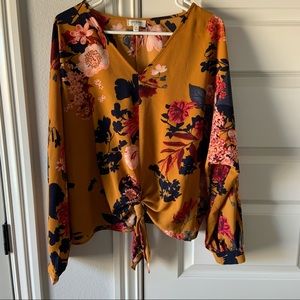 UMGEE Boho Long Sleeve Floral Tie Top Size M